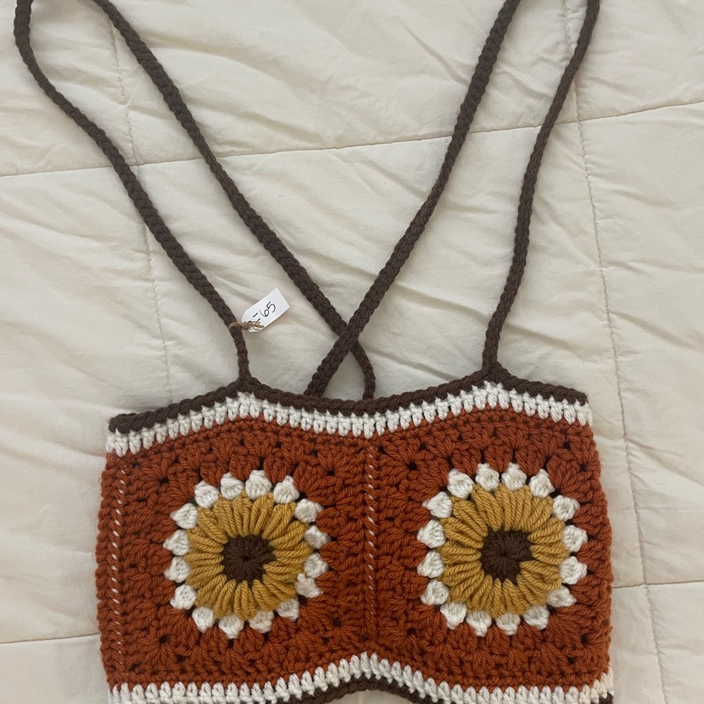 NWT Orange and Brown Crochet Sunflower Top